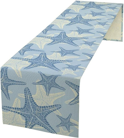 Coastal Starfish Kitchen Table Runner Nautical Beach Seaside Ocean Blue Gray by ShiTingYu