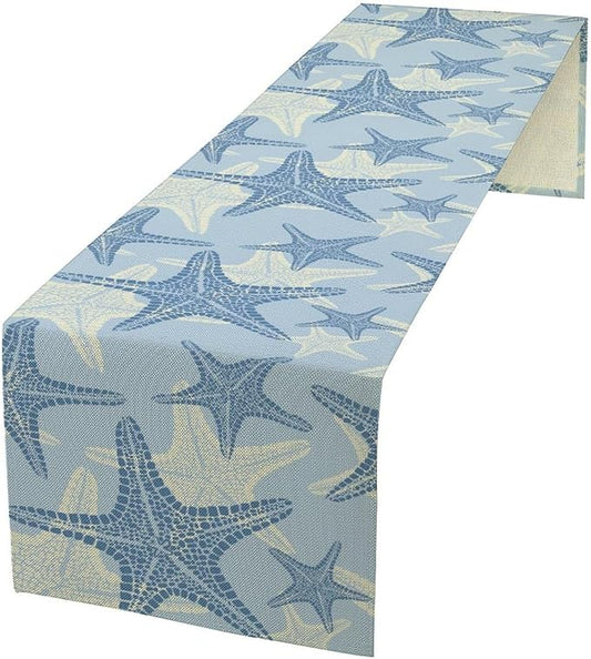 Coastal Starfish Kitchen Table Runner Nautical Beach Seaside Ocean Blue Gray by ShiTingYu