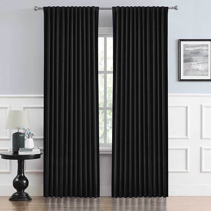 DUALIFE Black Curtains for Sliding Glass Door, Pinch Pleated for Track System by DUALIFE