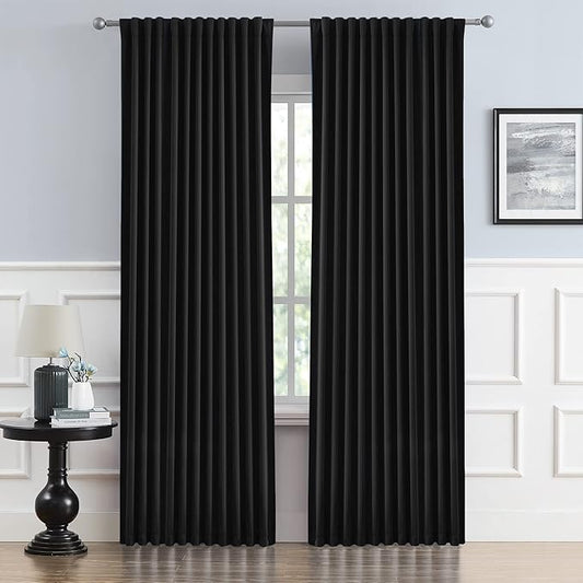 DUALIFE Black Curtains for Sliding Glass Door, Pinch Pleated for Track System by DUALIFE