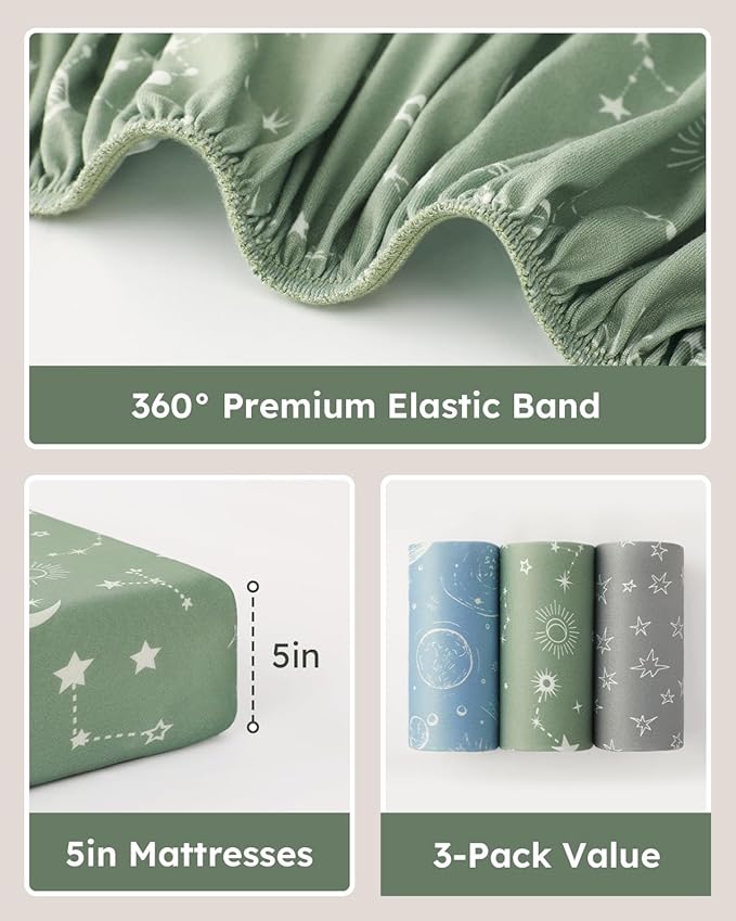 Pack and Play Sheets Fitted 3 Pack, Mini Crib Sheets - Image 5