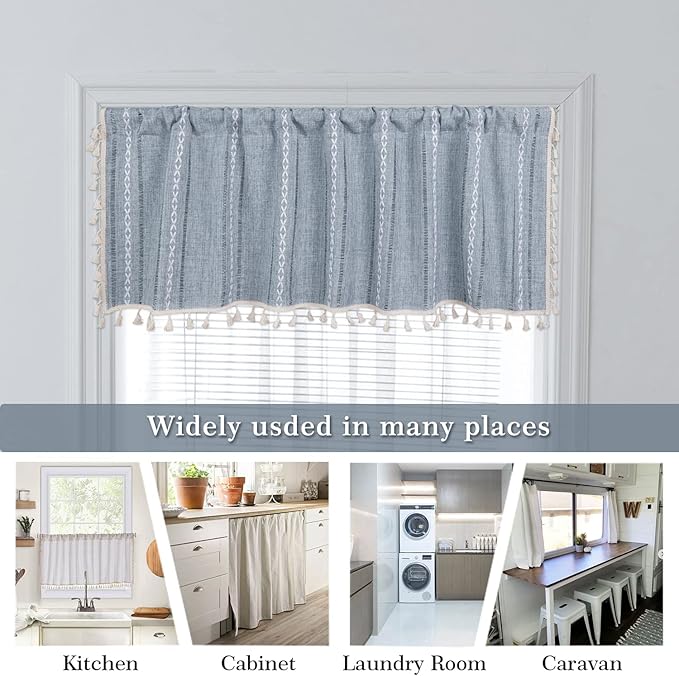 ColorBird Kitchen Short Curtains，52 x 18 inch Blue Striped Valance Curtains - Image 4