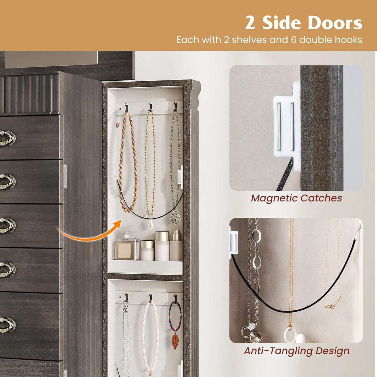 giantex standing jewelry cabinet, 7 drawers, flip mirror, package contents