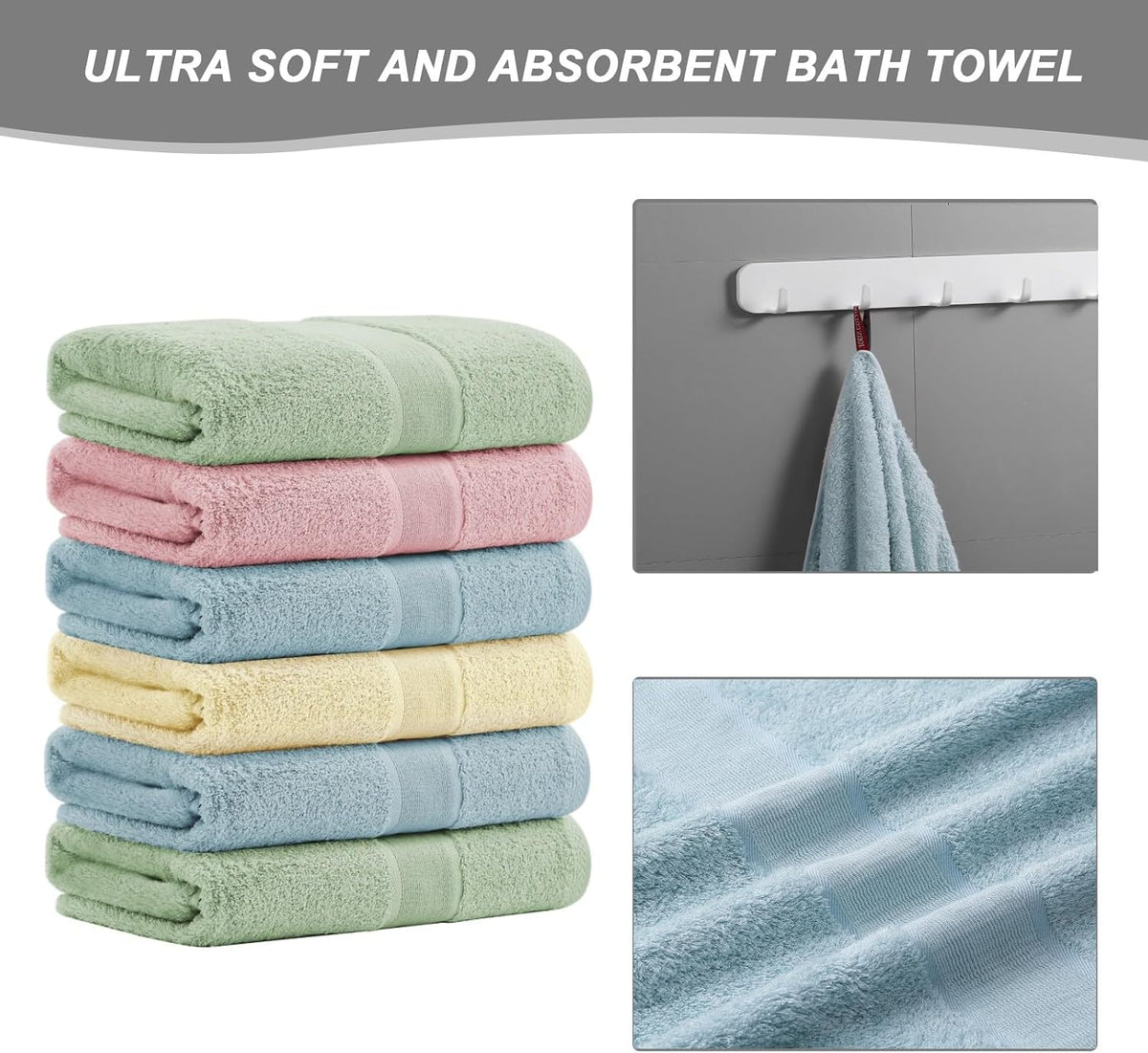 aibaser viscose from bamboo and cotton bath towels, close-up detail