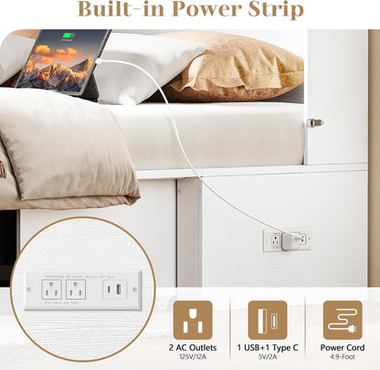 yoobure queen murphy bed with charging station, cabinet, side view