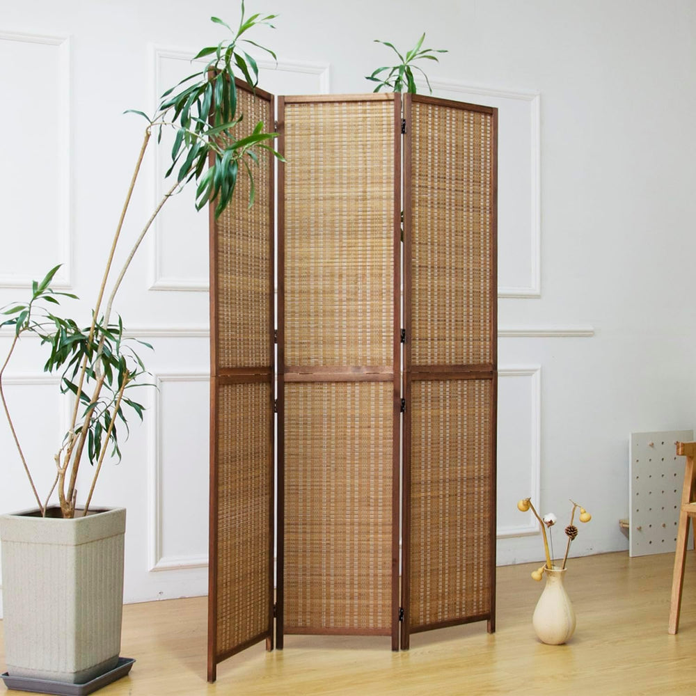 Furnnylane 3 Panel Detachable Room Divider, 5.6 ft Tall Two in One Bamboo Pri...