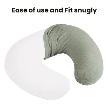 Konssy Muslin Nursing Pillow Covers, Soft and Cute Nursing Covers for Breastfeeding Pillows, Ideal for Newborn Baby Boys and Girls (Fog Green, Cream) - 2 Pack