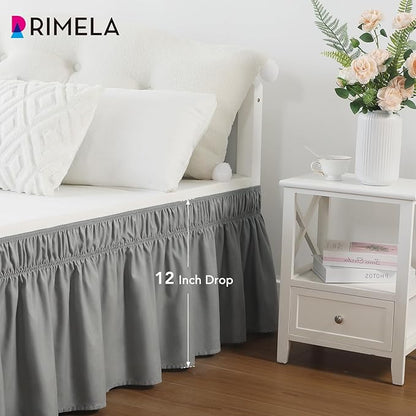 RIMELA Light Grey Bed Skirt King Size 12 Inch Drop, Elastic Bed Skirting - Image 7
