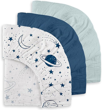 Gllquen Baby Muslin Mini Crib Sheets 3 Pack, Breathable Pack and Play Sheets by GLLQUENBABY