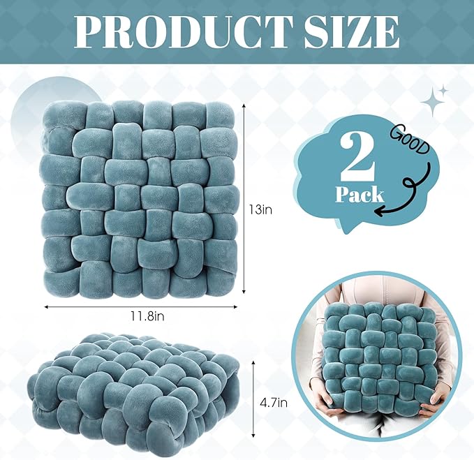 Wenqik 2 Pcs Knot Pillows Square Knotted Plush Throws Soft Accent Pillows - Image 3