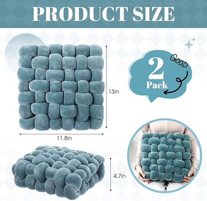 Wenqik 2 Pcs Knot Pillows Square Knotted Plush Throws Soft Accent Pillows - Image 3