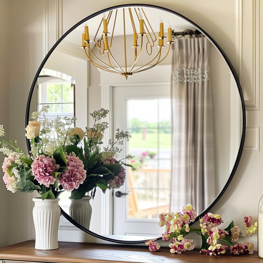 round mirror 30 inch, circle black mirror, matte, main product view