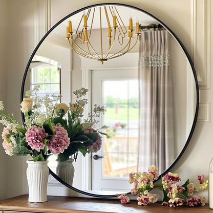 round mirror 30 inch, circle black mirror, matte, main product view