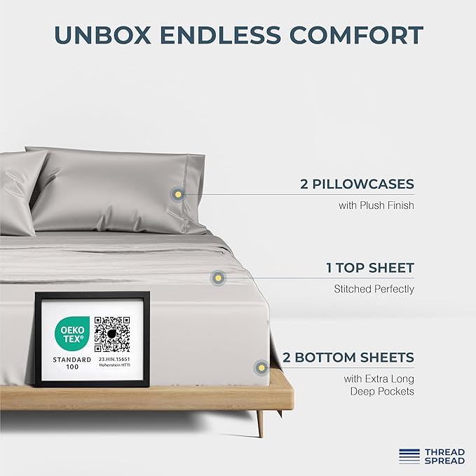 THREAD SPREAD 100% Egyptian Cotton Split King Sheets Sets - Image 3