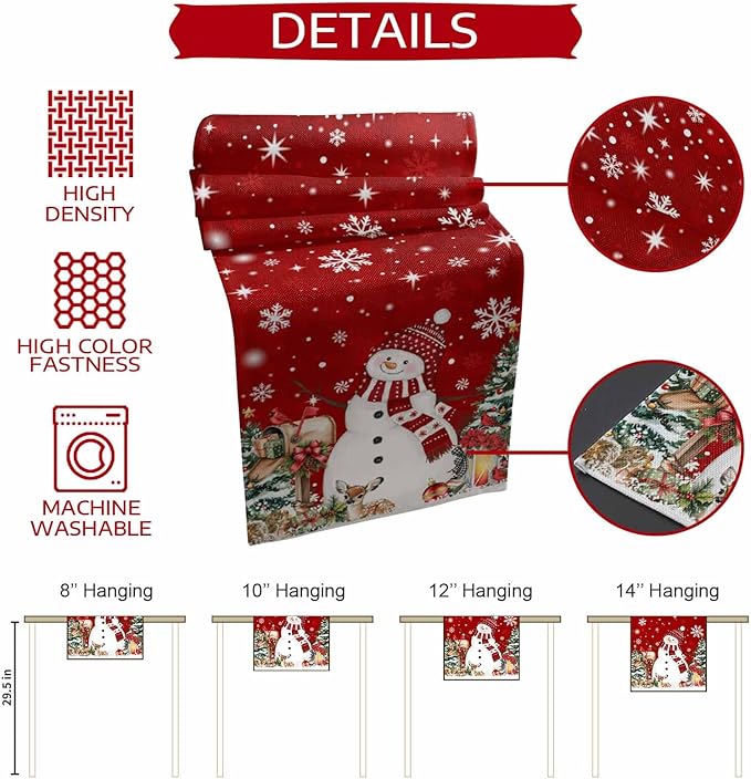 Red Snowman Christmas Table Runner, 13x108 Inch, Xmas Tree Table Runners Elk - Image 5