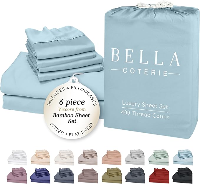 Bella Coterie 6 Piece Luxury Bamboo Viscose King Size Sheet Set | 100% by BC