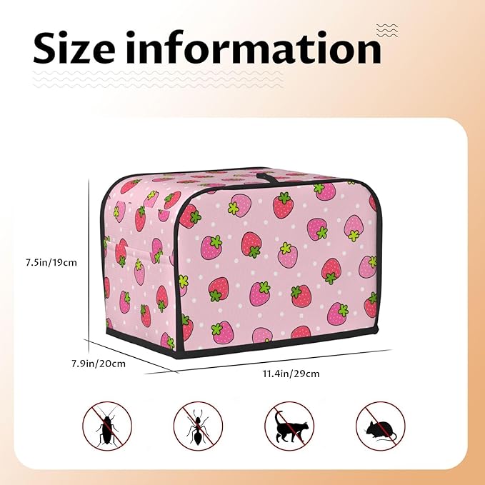 Pink Cute Strawberry 2 Slice Toaster Cover, Waterproof Toaster Dust Cover Bread - Image 6