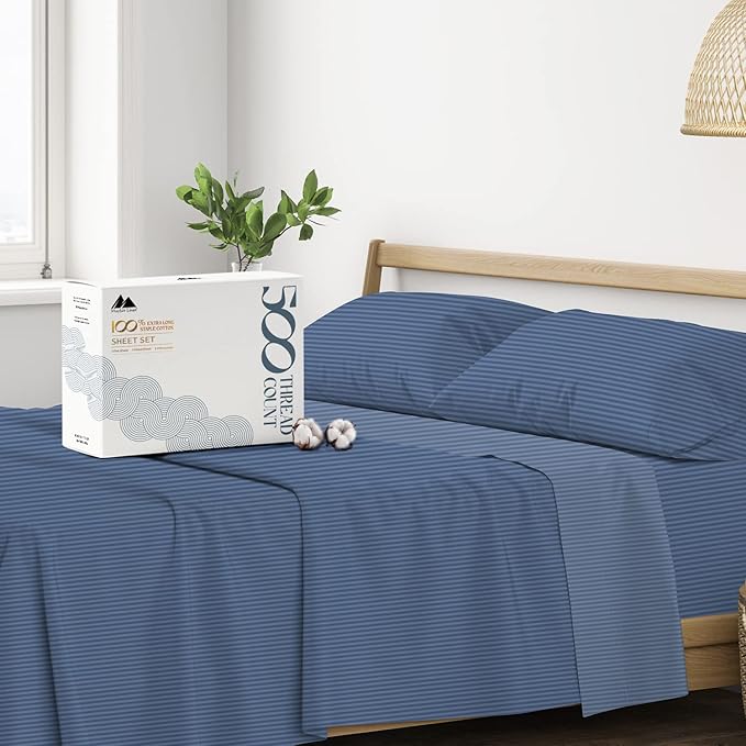 Mayfair Linen 100% Cotton Striped Sheets Queen Size Bed Set by MayfairLinen