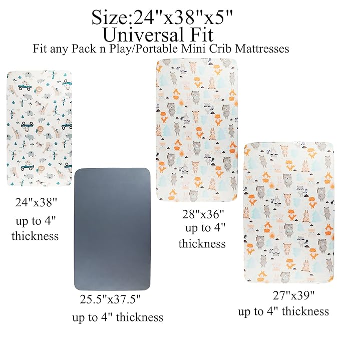 Pack n Play Sheet Stretchy Fitted Portable Mini Crib Sheets Set 3 Pack - Image 6