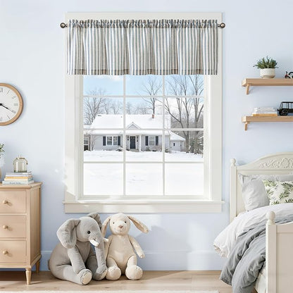 jinchan Valance Curtain Linen Textured Striped Window Curtain - Image 5