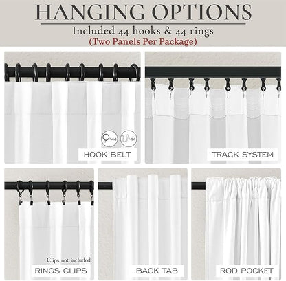 Pure White Blackout Curtains 60 Inches Extra Wide Modern Linen 84 Inch Length - Image 4