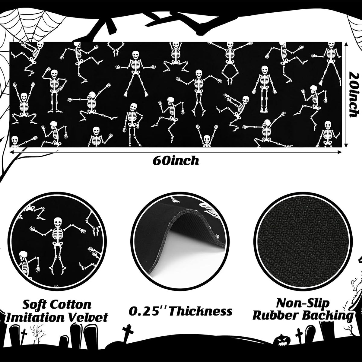 ASPMIZ Halloween Runner Rug, Glow-in-the-Dark Rug Runner Non Slip, Black Rugs with Rubber Back, Washable Rugs for Hallway Laundry Washroom Entryway Home Kitchen, Halloween Decorations, 20" x 60"