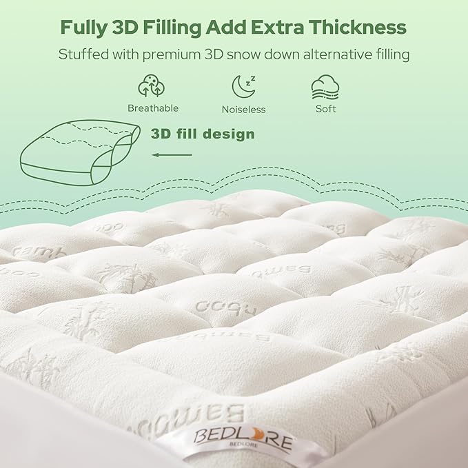 BEDLORE Queen Mattress Topper Viscose Derived from Bamboo, Thick Pillow Top - Image 5