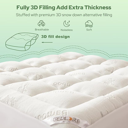BEDLORE Queen Mattress Topper Viscose Derived from Bamboo, Thick Pillow Top - Image 5