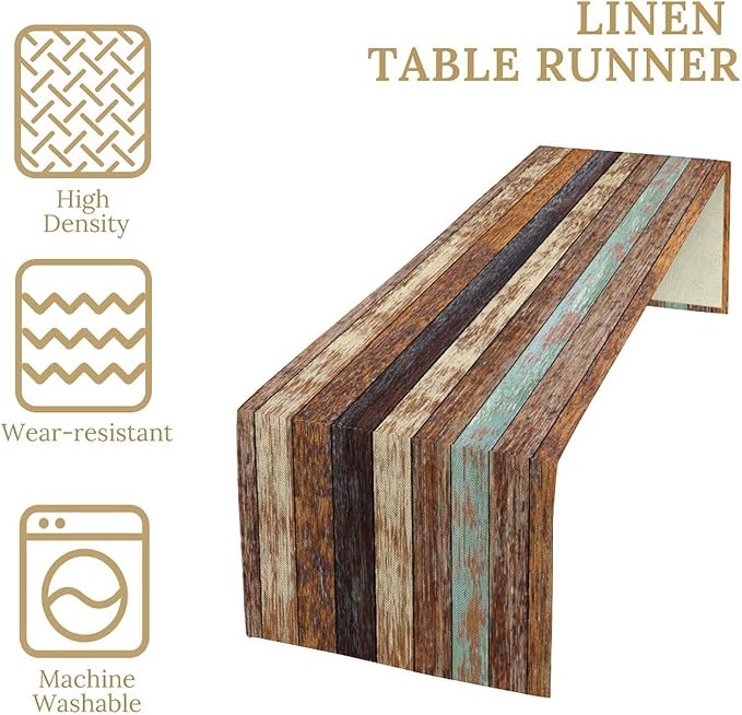 Barn Door Table Runner Vintage Rustic Wooden Farmhouse Brown Plank Western - Image 7