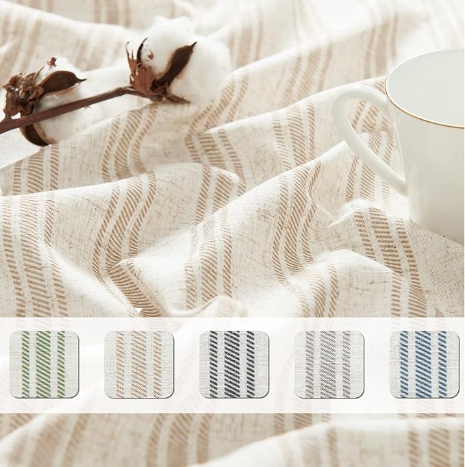 jinchan Tan Striped Kitchen Curtain Linen Farmhouse Cafe Curtain 36 Inch Tiers - Image 9