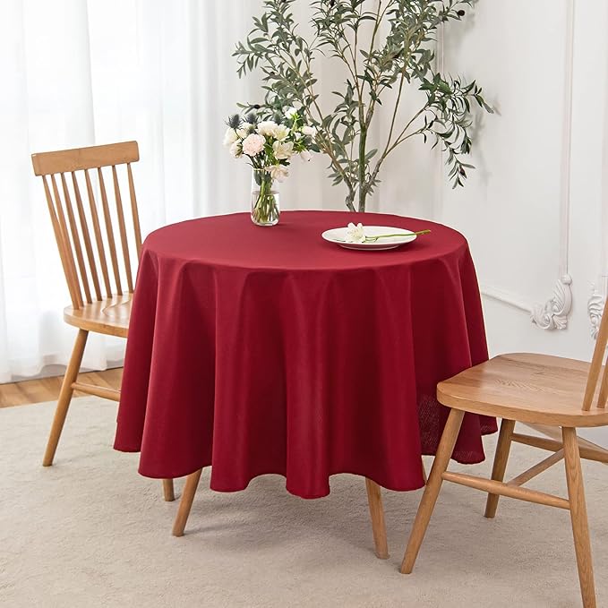 maxmill Round Linen Looking Textured Tablecloth Spill-Proof Wrinkle Free Soft - Image 2