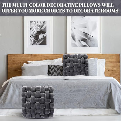 Wenqik 2 Pcs Knot Pillows Square Knotted Plush Throws Soft Accent Pillows - Image 6