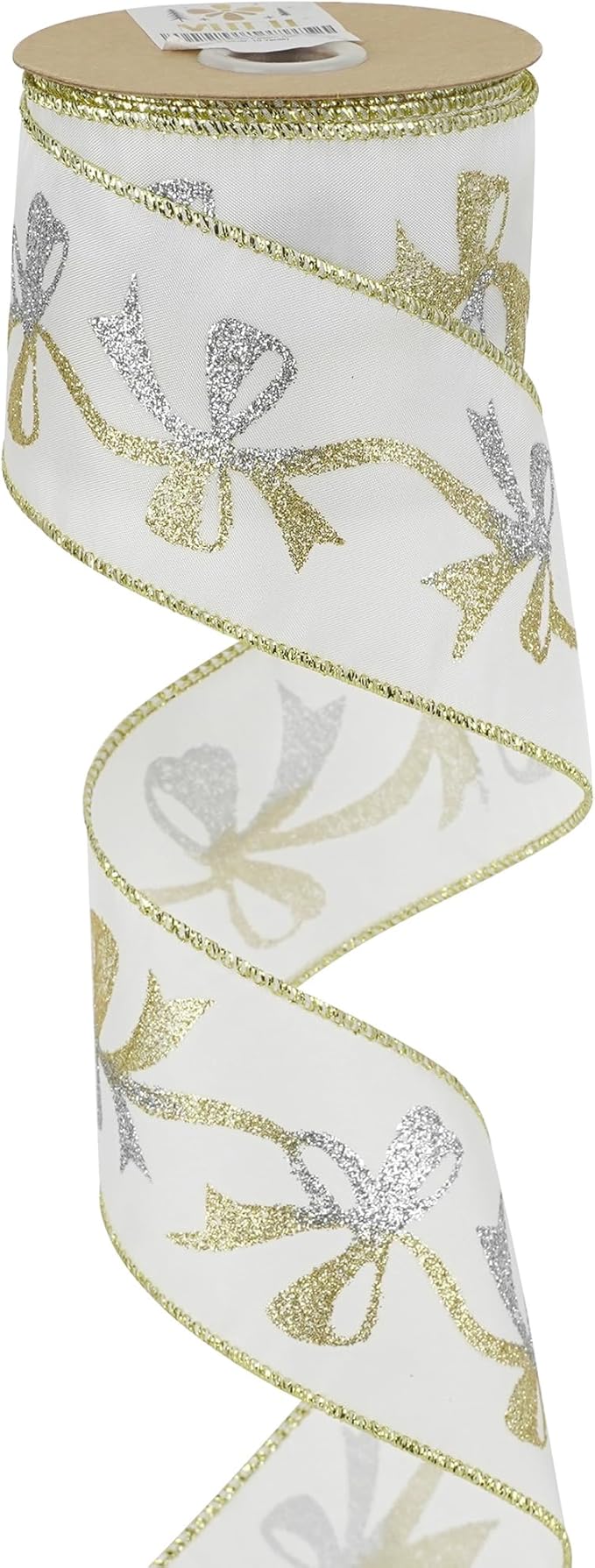 MEEDEE Gold and Silver Christmas Ribbon 2.5 Inch White Satin Ribbons by MEEDEE