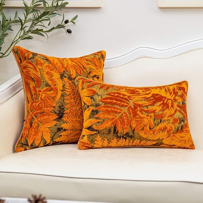 Alerfa 12 x 20 Inch Orange Rectangle Maple Leaf Pillow Embroidery Cut Velvet - Image 4
