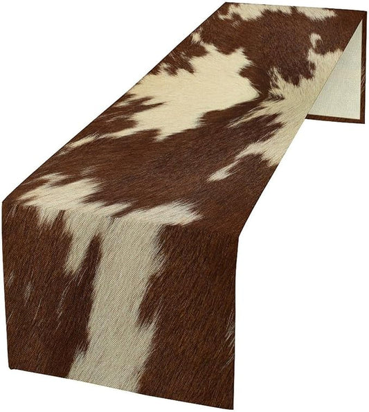 Cow Print Table Runner Retro Brown White Cow Fur Animal Fur Skin Farmhouse by ShiTingYu