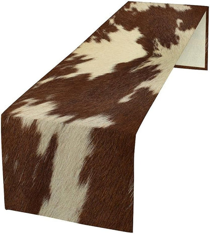 Cow Print Table Runner Retro Brown White Cow Fur Animal Fur Skin Farmhouse by ShiTingYu