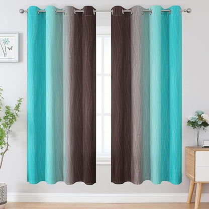 Estelar Textiler Teal and Brown Ombre Blackout Curtains 72 Inches Length - Image 2