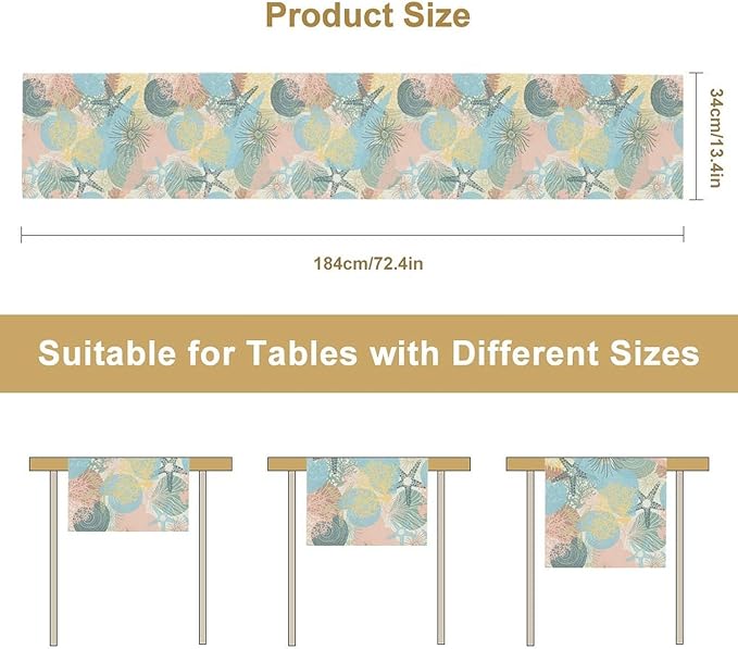 Nautical Starfish Kitchen Table Runner Colorful Coral Pink Blue Yellow Table - Image 3