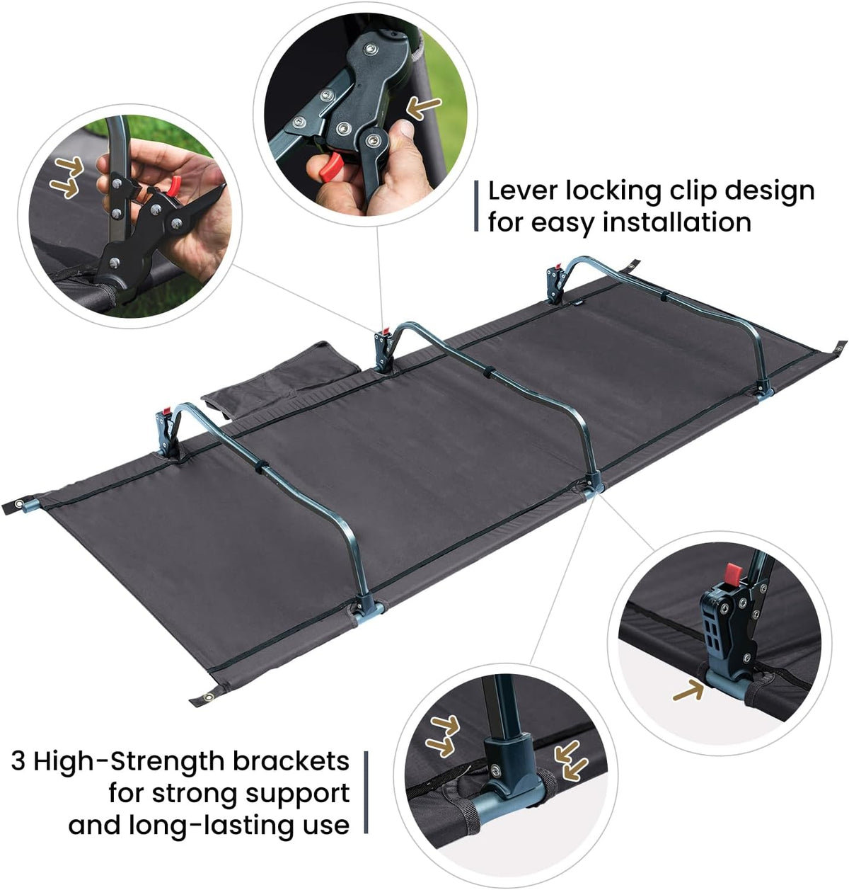 onetigris supragris camping cot, ultralight & compact, support, side view