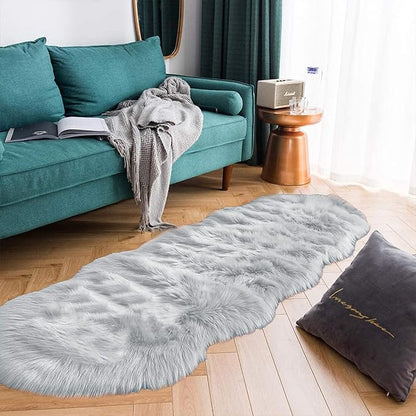 Latepis Grey Faux Sheepskin Fur 2x6 Runner Rugs High Pile Soft Plush Fuzzy Rug by Latepis
