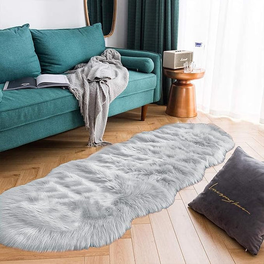 Latepis Grey Faux Sheepskin Fur 2x6 Runner Rugs High Pile Soft Plush Fuzzy Rug by Latepis