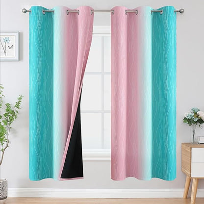 Estelar Textiler Teal and Pink Ombre Blackout Curtains by ESTELARTEXTILER