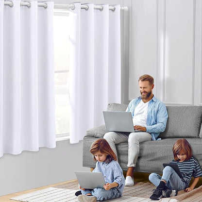 HOMEIDEAS Pure White Curtains 52 X 63 Inch Length Set of 2 Panels - Image 2