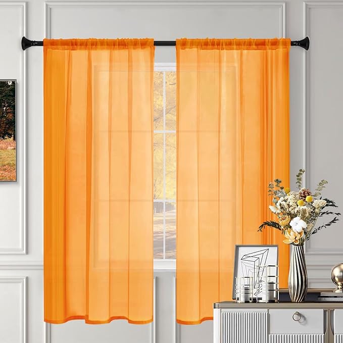 Sheer Curtains 54 Inches Long 2 Panels, Rod Pocket Short Curtain - Image 3