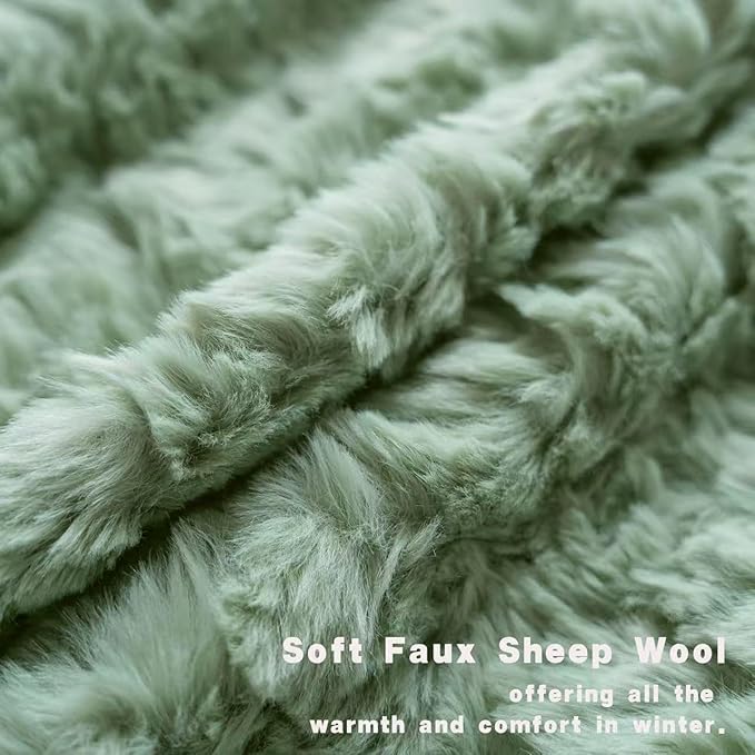 Neelvin Set of 2 Faux Fur Throw Pillow Covers 18x18 Inch Sage Green Cozy Soft - Image 2
