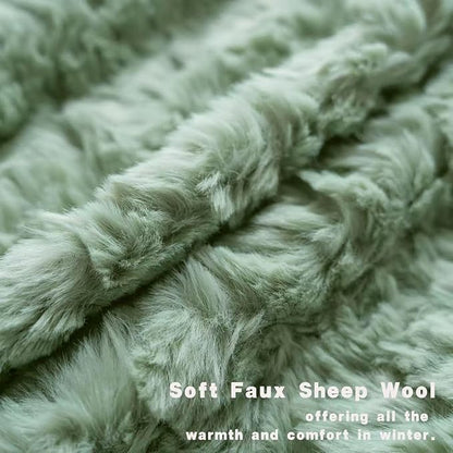 Neelvin Set of 2 Faux Fur Throw Pillow Covers 18x18 Inch Sage Green Cozy Soft - Image 2