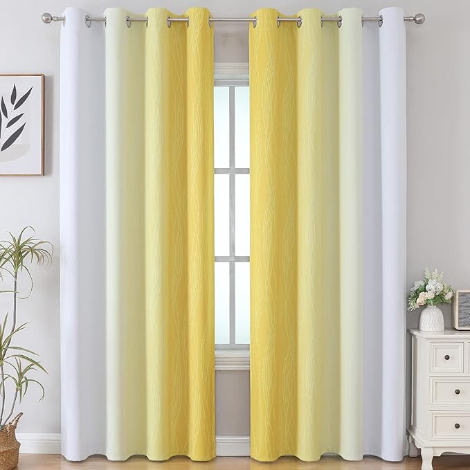 Estelar Textiler Yellow and Greyish White Gradient Blackout Curtains, Thermal - Image 2