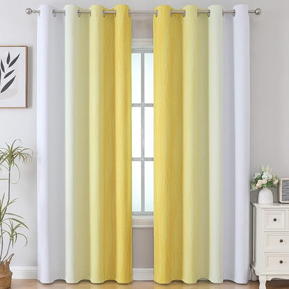 Estelar Textiler Ombre Yellow and Greyish White Blackout Curtains 96 Inches Long - Image 2