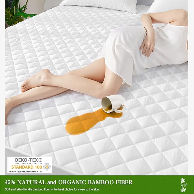 UNILIBRA King Mattress Pad Waterproof Rayon Made from Bamboo, Fitted Deep - Image 3