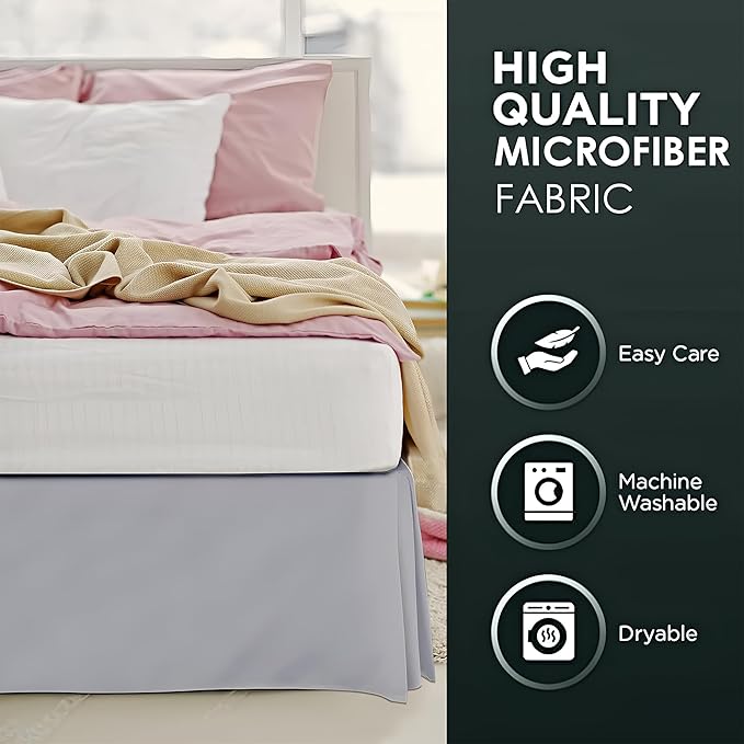 Pleated Bed Skirt King Size, Split Corners, Wrinkle-Resistant Microfiber - Image 6